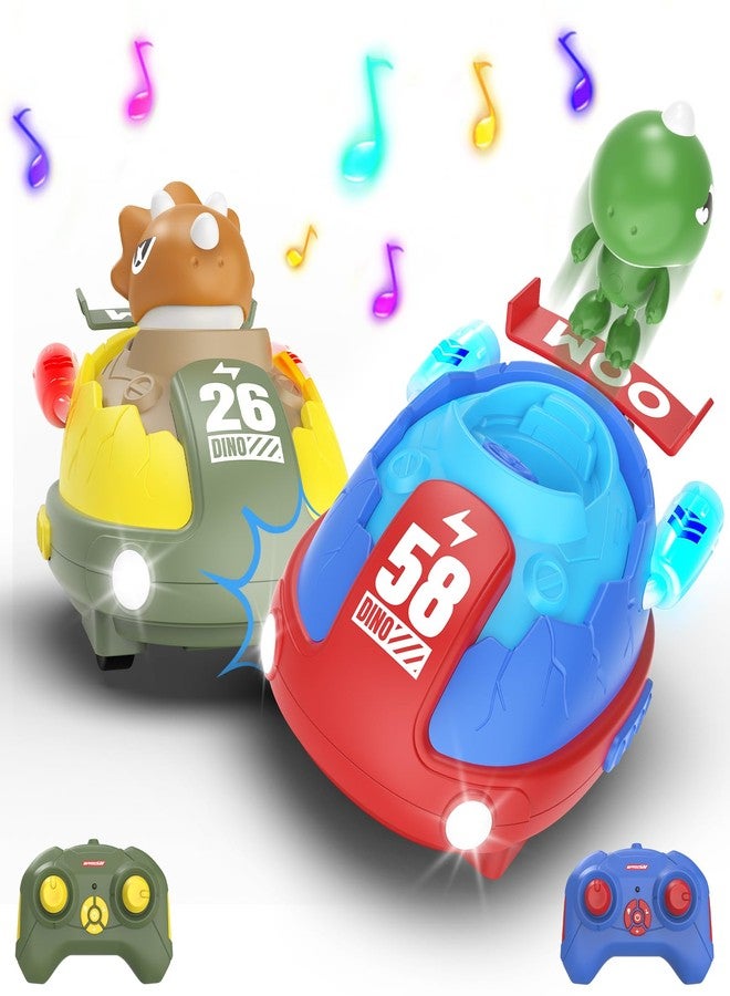 Sakeye RC Bumper Cars, Dinosaur Remote Control Car Set of 2 RC Ejecting Bumper Cars for Kids Toddlers 2.4 GHz Mini Car Toys Battle Race Toy with Light Music - Image 1