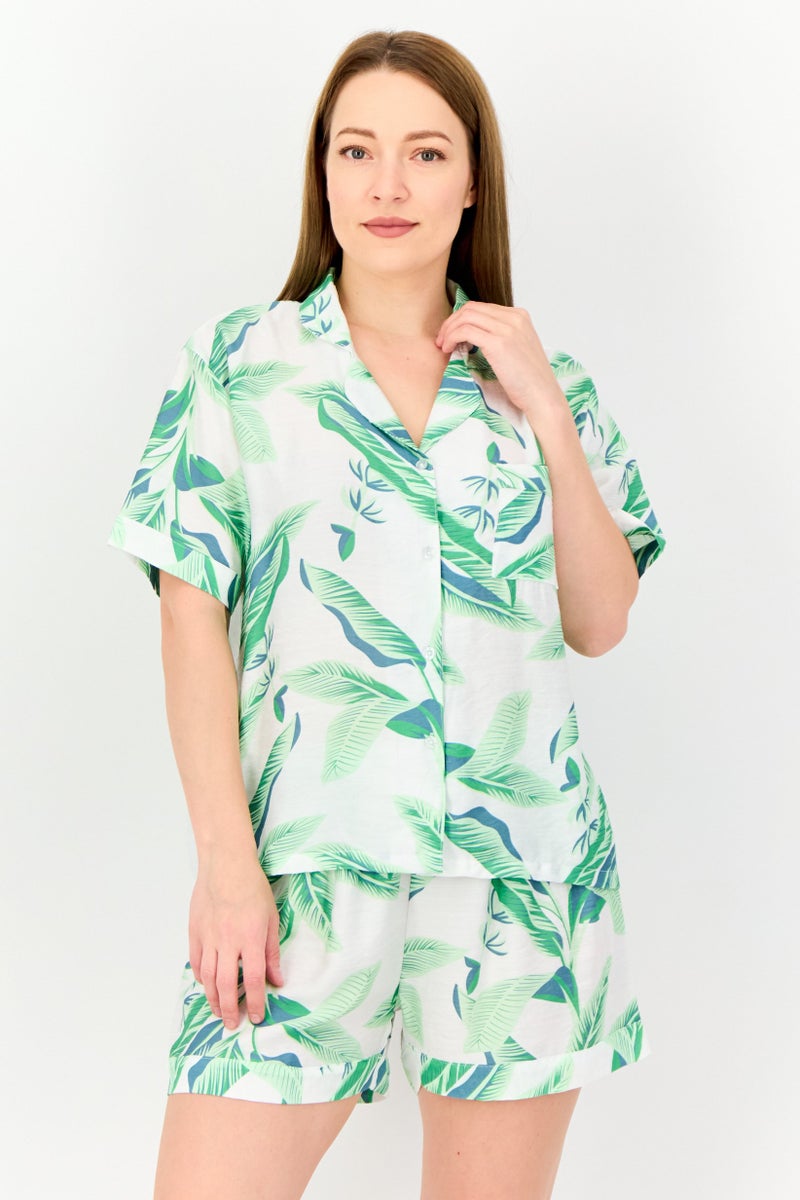 bebe Women 2 Pieces Floral Print Pajama Set, Multticolor - Image 1