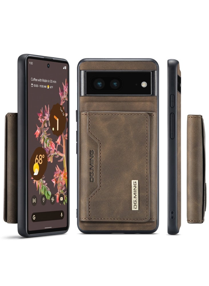 DGMING Wallet Case for Google Pixel 7, DG.MING Premium Leather Phone Case Back Cover Magnetic Detachable with Trifold Wallet Card Holder Pocket (Coffee) - Image 3