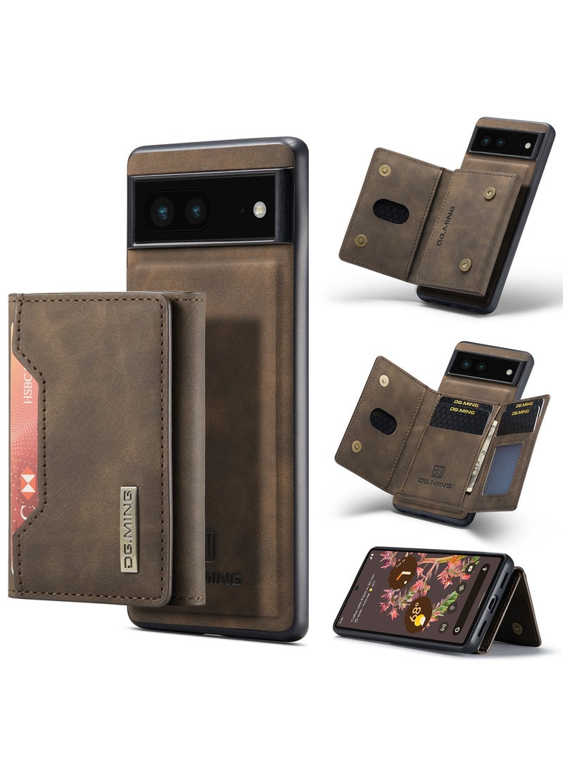 DGMING Wallet Case for Google Pixel 7, DG.MING Premium Leather Phone Case Back Cover Magnetic Detachable with Trifold Wallet Card Holder Pocket (Coffee) - Image 1