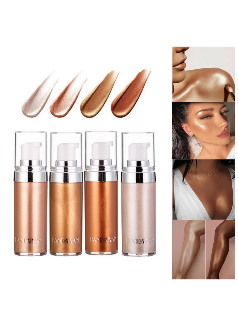Handaiyan Body Shimmer Liquid Highlighter Oil 4 Pcs Set,Brighten Glow Glitter Waterproof Moisturising Smooth Makeup Lotion Bronzer Illuminate Luminizer Gold Beach Foundation Non-sticky Dry for Face And Body  - Image 1