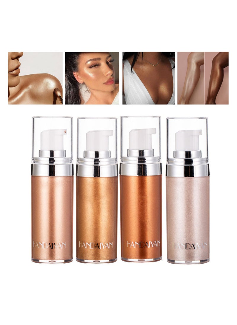 Handaiyan Body Shimmer Liquid Highlighter Oil 4 Pcs Set,Brighten Glow Glitter Waterproof Moisturising Smooth Makeup Lotion Bronzer Illuminate Luminizer Gold Beach Foundation Non-sticky Dry for Face And Body  - Image 2