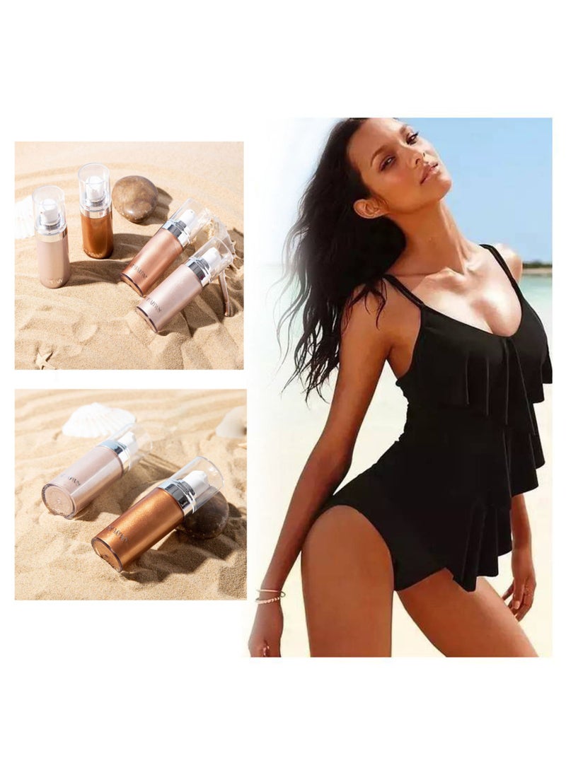 Handaiyan Body Shimmer Liquid Highlighter Oil 4 Pcs Set,Brighten Glow Glitter Waterproof Moisturising Smooth Makeup Lotion Bronzer Illuminate Luminizer Gold Beach Foundation Non-sticky Dry for Face And Body  - Image 4