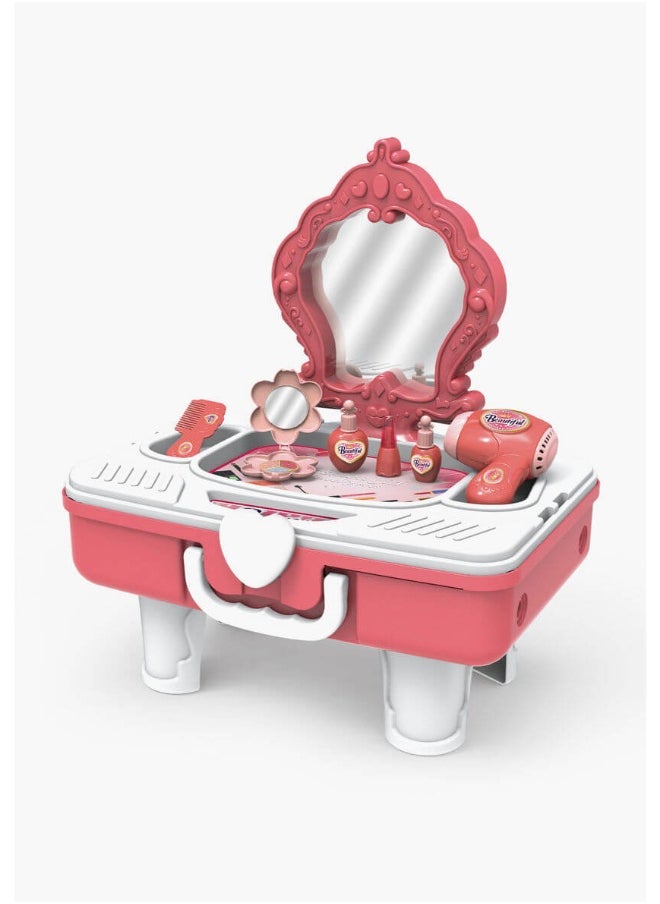 TOY GARDEN 2-in-1 Dressing Table Toy & Draw-Bar Suitcase – Portable Makeup Vanity Set for Girls | Beauty Role Play Toy with Mirror, Accessories & Wheels  - Image 1