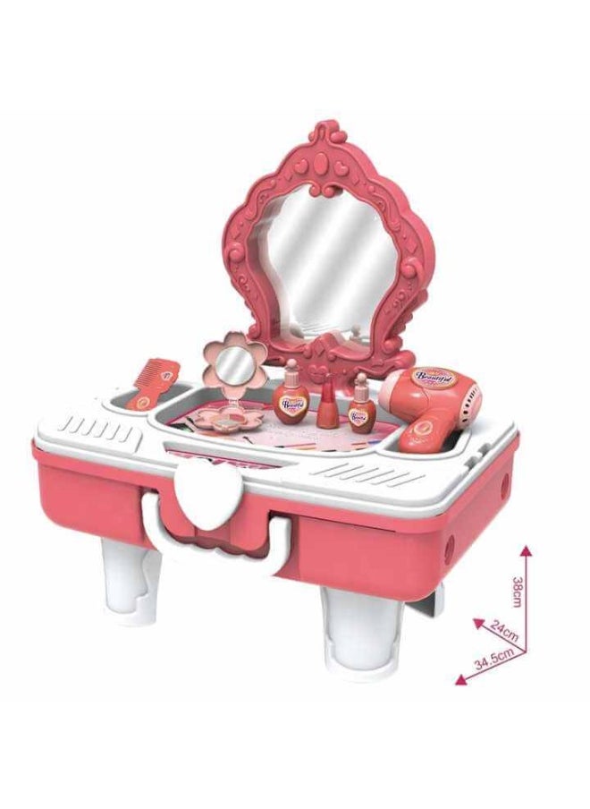 TOY GARDEN 2-in-1 Dressing Table Toy & Draw-Bar Suitcase – Portable Makeup Vanity Set for Girls | Beauty Role Play Toy with Mirror, Accessories & Wheels  - Image 4