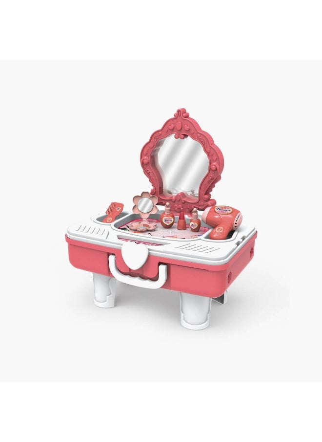 TOY GARDEN 2-in-1 Dressing Table Toy & Draw-Bar Suitcase – Portable Makeup Vanity Set for Girls | Beauty Role Play Toy with Mirror, Accessories & Wheels  - Image 2
