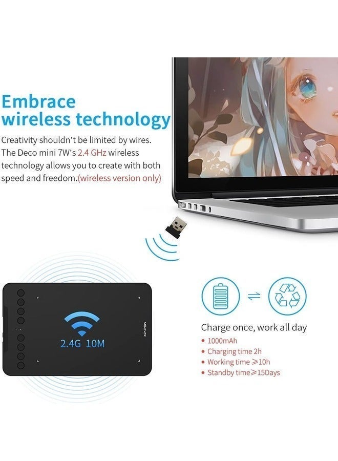XP-PEN Deco 7W Wireless Drawing Tablet with Stylus, 2.4GHz Portable Graphics Tablet for Digital Art, Design, Teaching and Online Meetings - Image 2