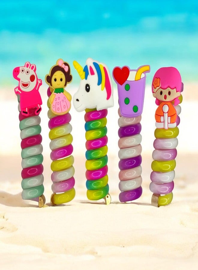 Elina Telephone Wire Fancy Sprial Hair Band Ties Spring Braids Ponytail Holder Cute Cartoon Accessories Elastic Bow Knot for Girls,Kids, Baby and Women (Pack of 2)(Multicolor) - Image 1