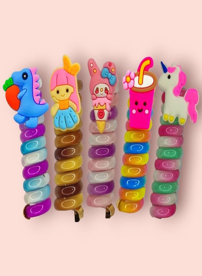Elina Telephone Wire Fancy Sprial Hair Band Ties Spring Braids Ponytail Holder Cute Cartoon Accessories Elastic Bow Knot for Girls,Kids, Baby and Women (Pack of 2)(Multicolor) - Image 2