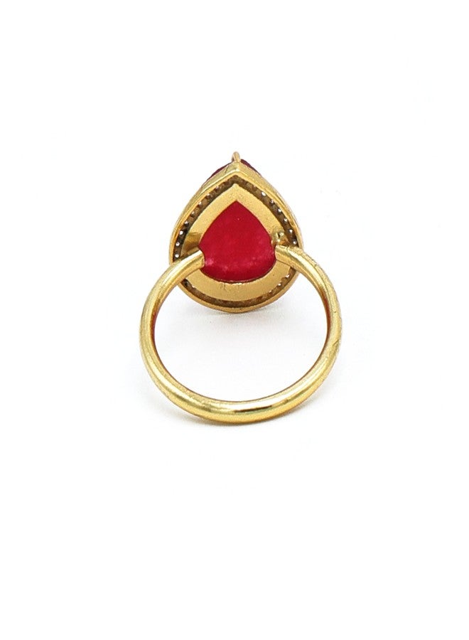 Dua Red Jade Gold-Plated Adjustable Heart Ring – Red Gemstone Romantic Statement Jewelry - Image 5