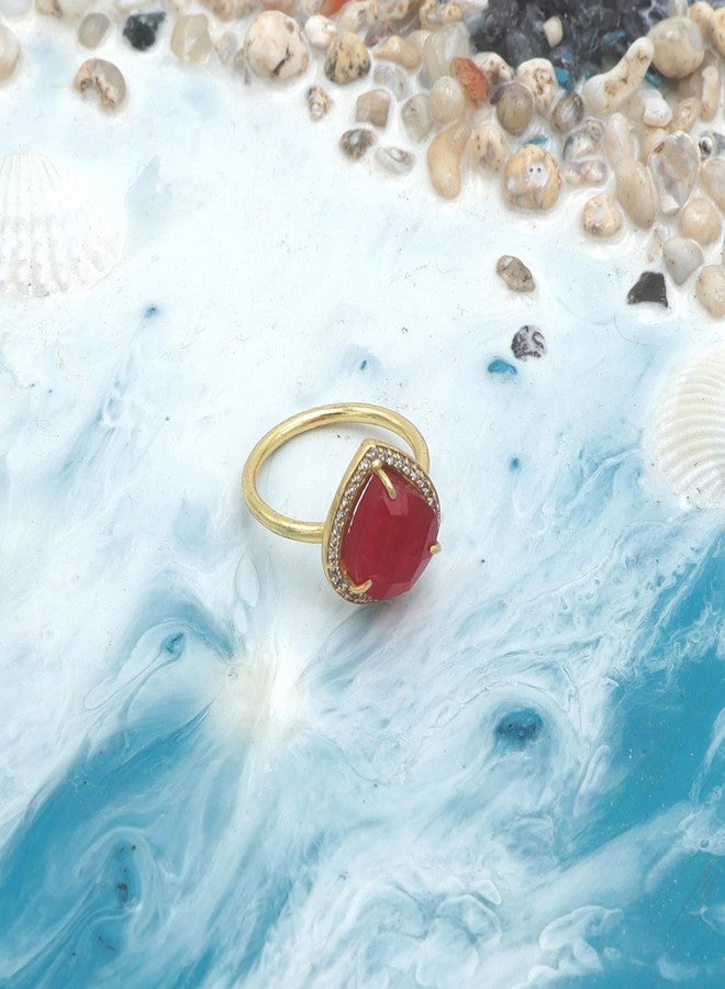 Dua Red Jade Gold-Plated Adjustable Heart Ring – Red Gemstone Romantic Statement Jewelry - Image 2