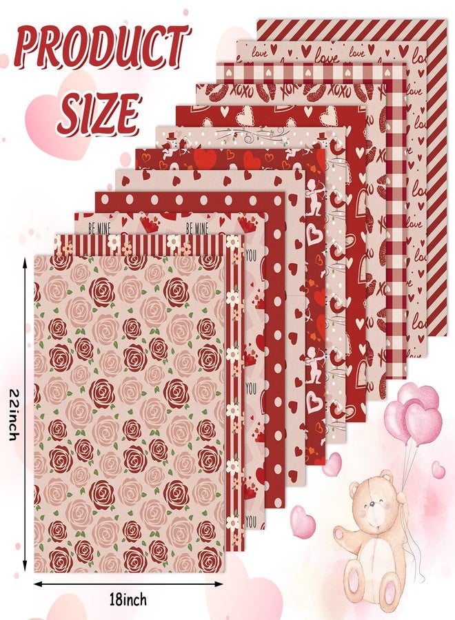 FYSUIMU 12Pcs Valentine's Day Cotton Fabric Bundles Fat Quarters Vintage Pink Red Love Heart Rose Quilting Patchwork for DIY Craft Supplies, 18 x 22 Inch - Image 2