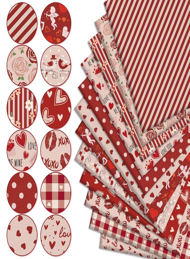 FYSUIMU 12Pcs Valentine's Day Cotton Fabric Bundles Fat Quarters Vintage Pink Red Love Heart Rose Quilting Patchwork for DIY Craft Supplies, 18 x 22 Inch - Image 3