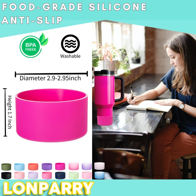 LONPARRY 2-Pack Silicone Boot for Stanley 40 30 oz Quencher Adventure Tumbler, Stanley IceFlow 30 20 oz, Stanley Cup Protector Accessories Anti-Slip Sleeve Clear+Carnation - Image 3