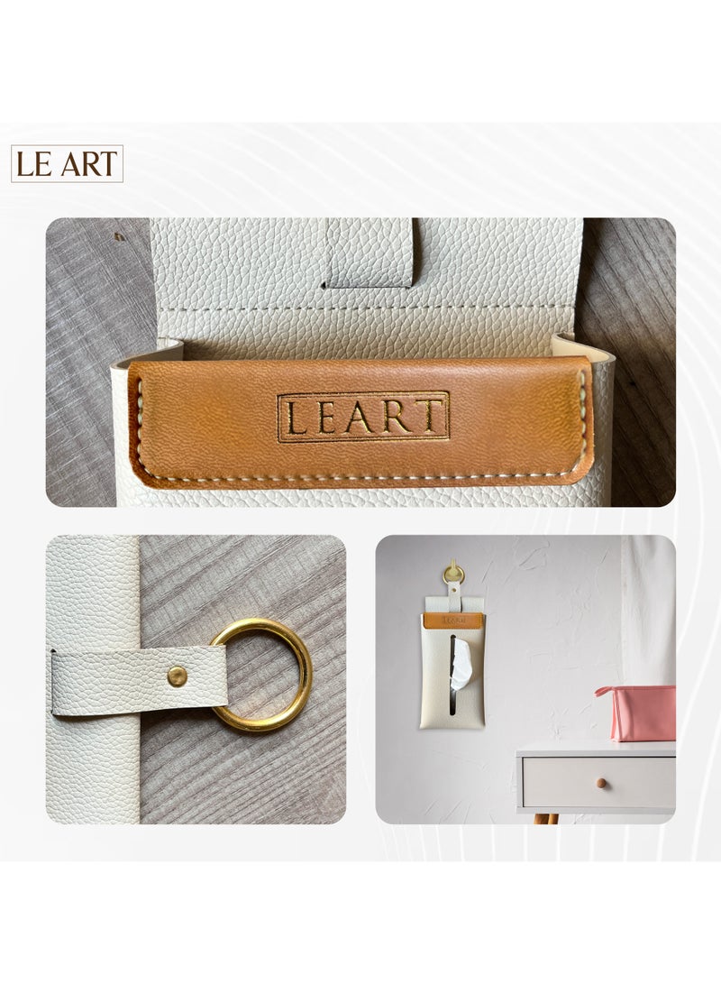LeArt Wall-Mounted Leather Tissue Box Cover (Camel) - Image 4