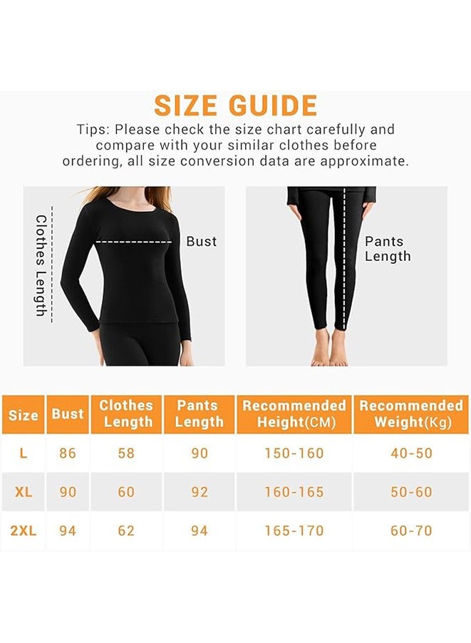 Women's Thermal Underwear Set,Cashmere & Silk Thermal Underwear,Soft Padded Basic Pajamas Set,High Elasticity Winter Warm Weather Winter Set（Black） - Image 2