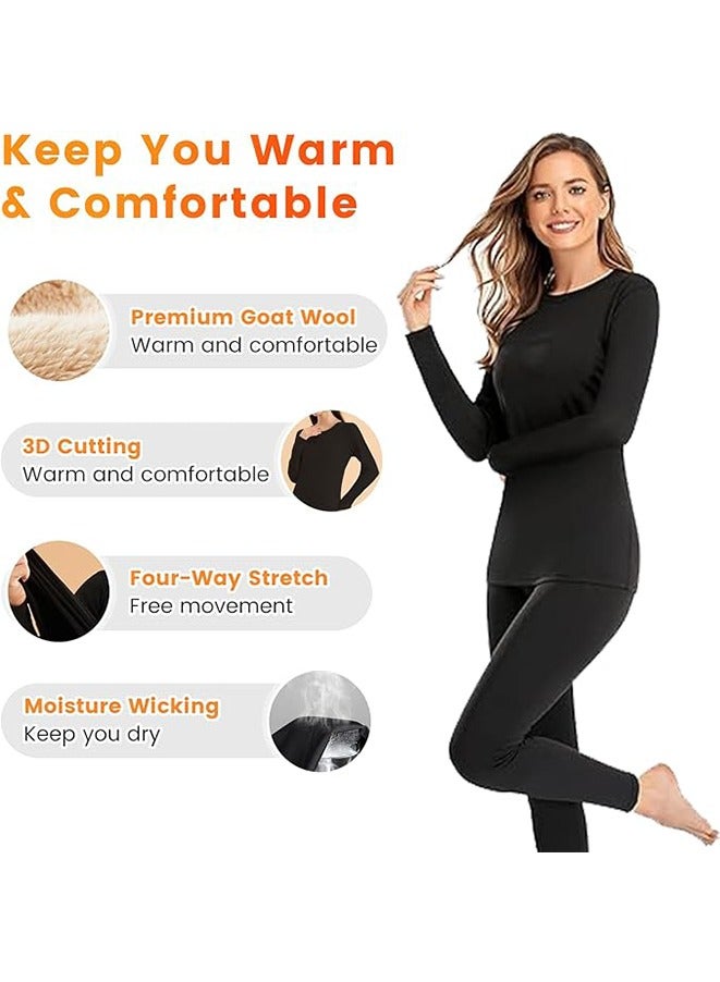 Women's Thermal Underwear Set,Cashmere & Silk Thermal Underwear,Soft Padded Basic Pajamas Set,High Elasticity Winter Warm Weather Winter Set（Black） - Image 3