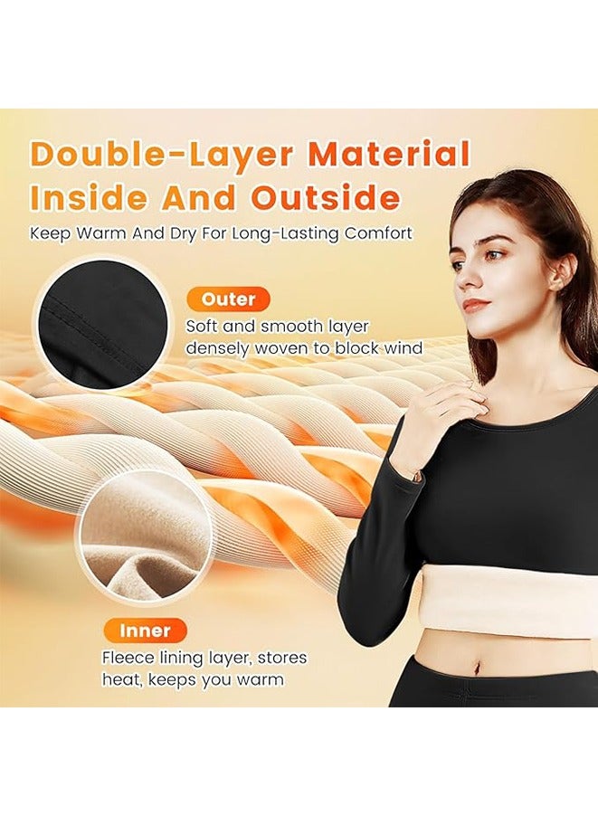 Women's Thermal Underwear Set,Cashmere & Silk Thermal Underwear,Soft Padded Basic Pajamas Set,High Elasticity Winter Warm Weather Winter Set（Black） - Image 4