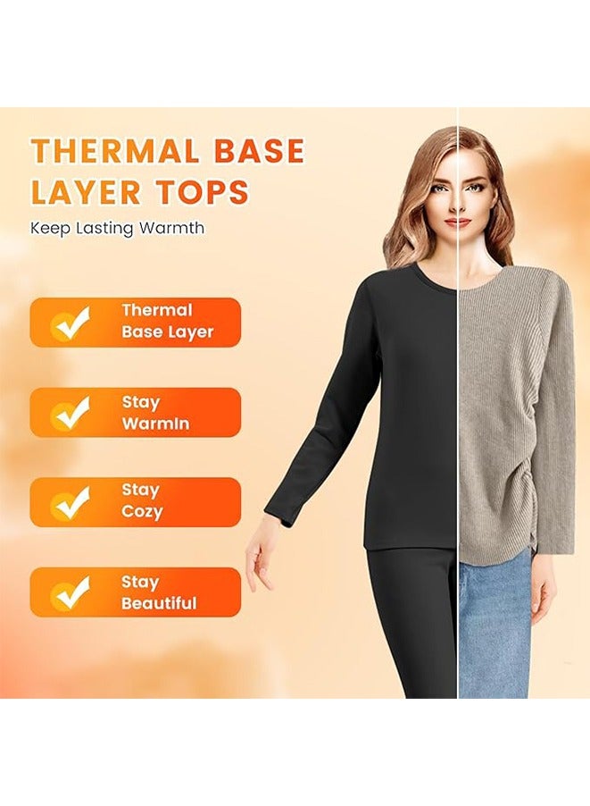 Women's Thermal Underwear Set,Cashmere & Silk Thermal Underwear,Soft Padded Basic Pajamas Set,High Elasticity Winter Warm Weather Winter Set（Black） - Image 5