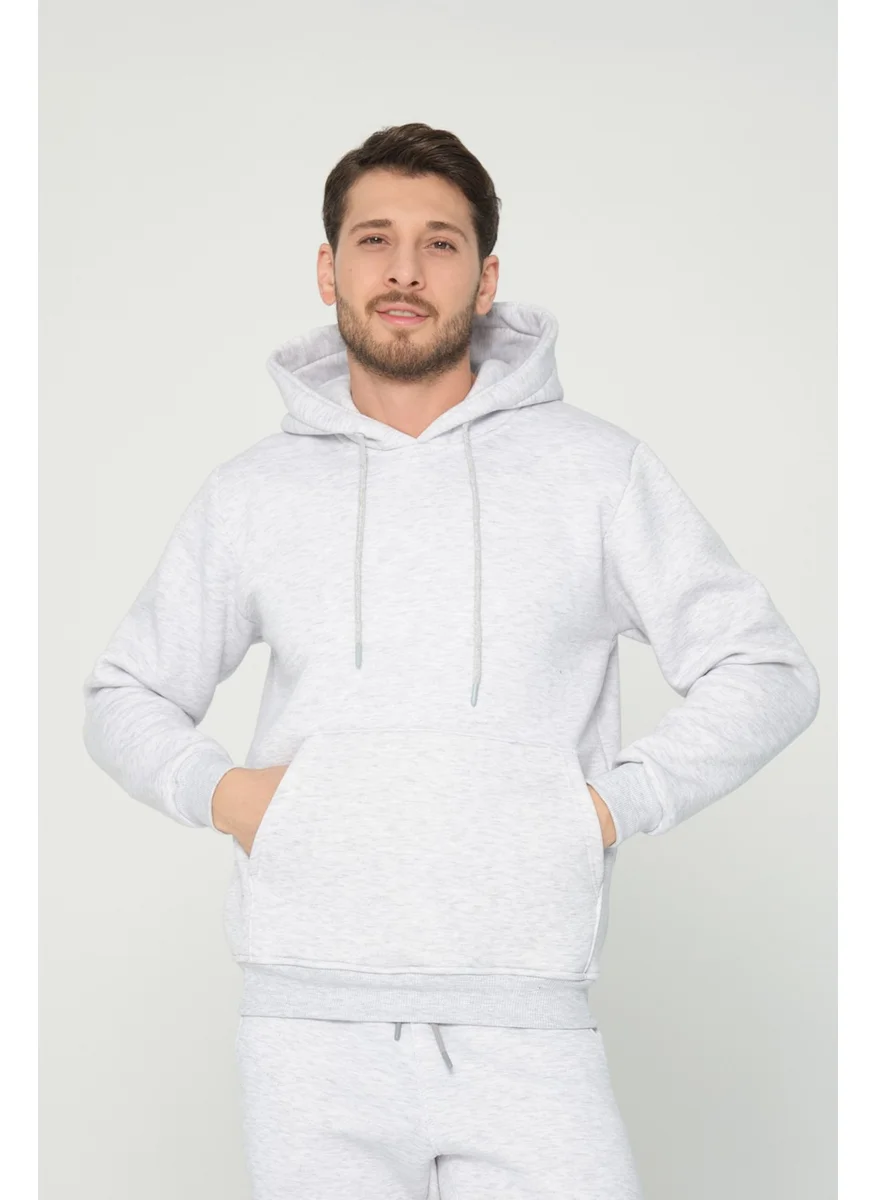 Four Man Light Grey Hooded Sweatshirt 3 Thread Raised (100% Cotton)