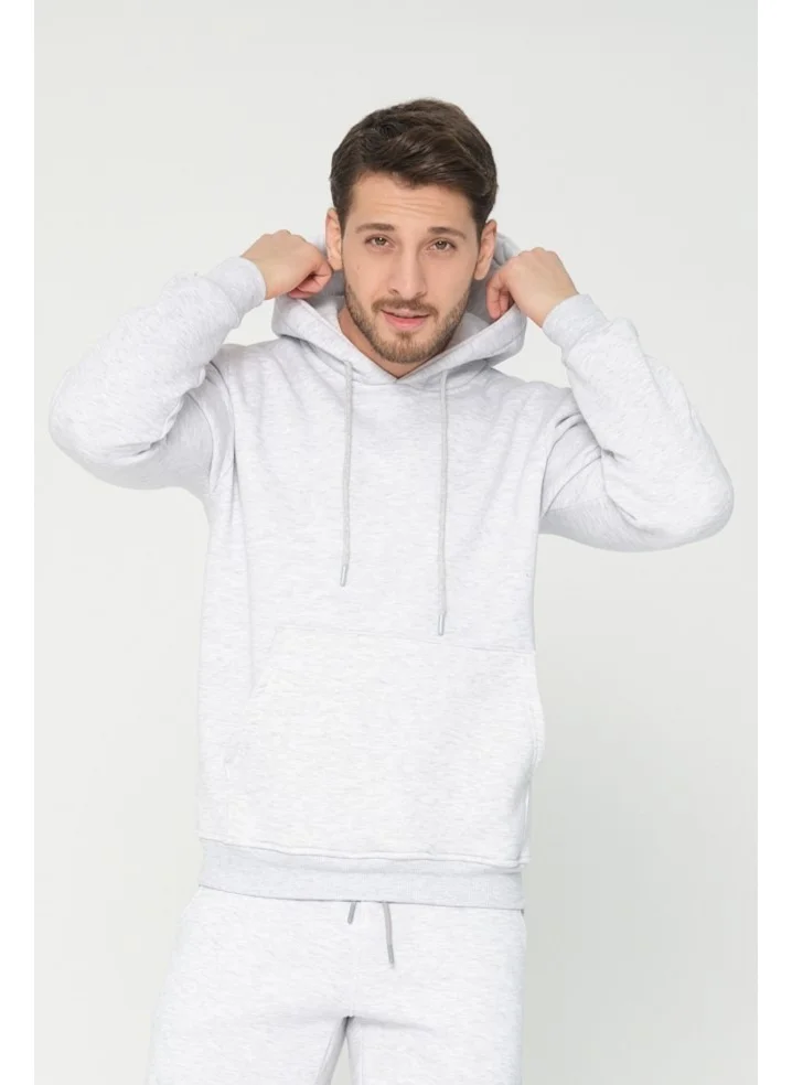 Four Man Light Grey Hooded Sweatshirt 3 Thread Raised (100% Cotton)