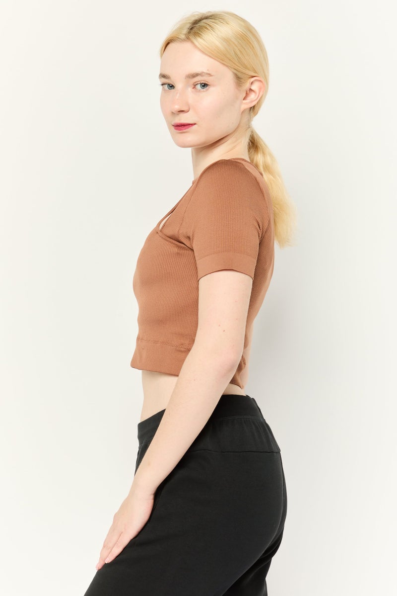 PUMA Women Slim  Fit Short Sleeves Outdoors Tops, Brown  - Image 3