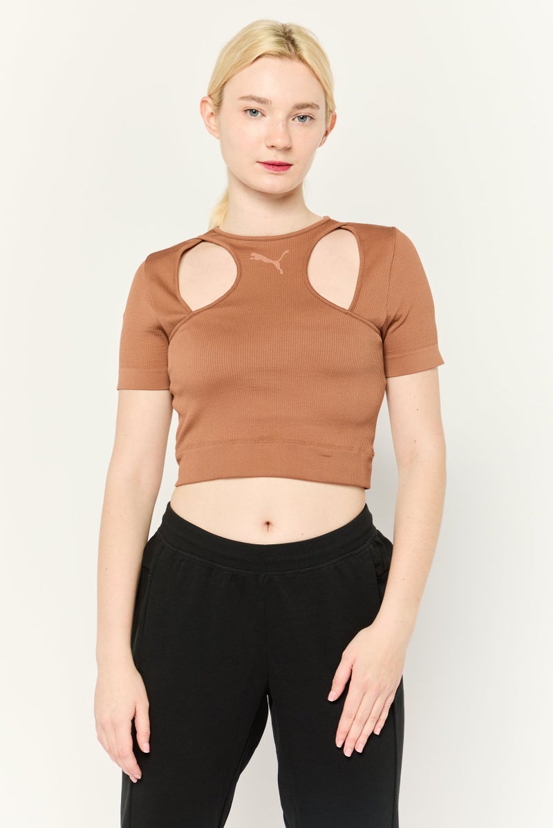 PUMA Women Slim  Fit Short Sleeves Outdoors Tops, Brown  - Image 1