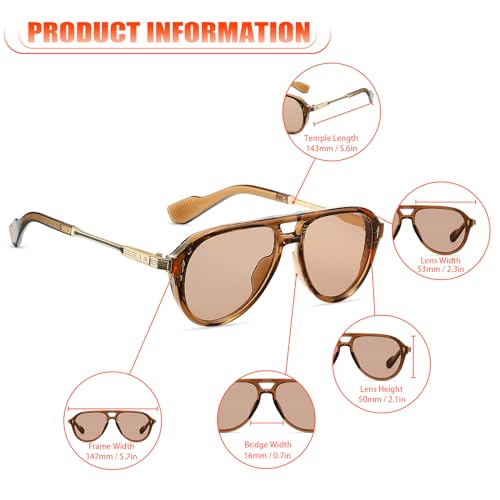 TruFabV Vintage Retro 70s Sunglasses for Women Men, Fashion Disco Glasses, Double Bridge Aviators (Brown) - Image 5