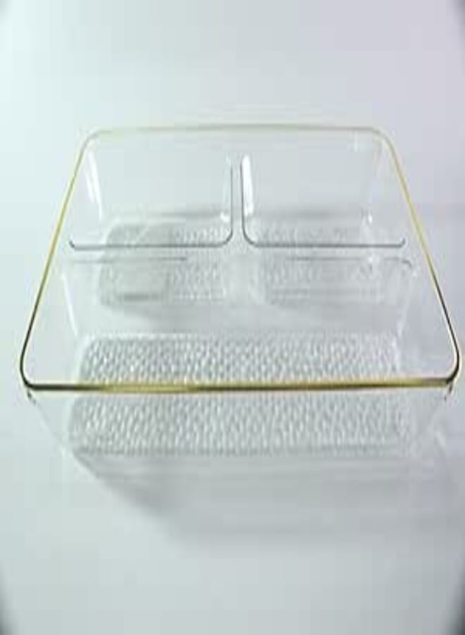 Divided Cosmetic Drawer Organizer Tray for Vanity Cabinet to Hold Makeup, Beauty Products, Accessories, (3 Compartments) (gold)