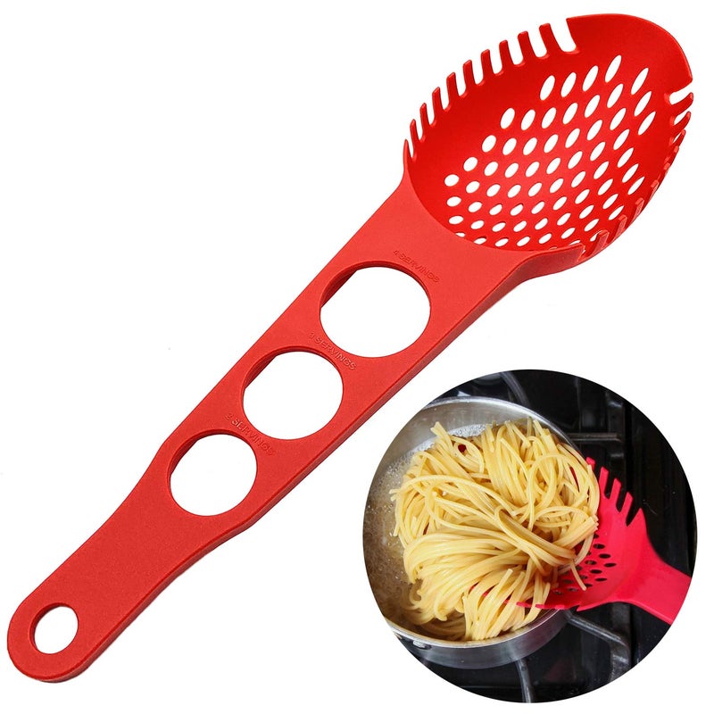 KAYCROWN Nylon Spaghetti Server NonStick Pasta Fork Slotted Spoon Food Strainer with Spaghetti Measure Tool Strainer Ladle for Kitchen Dishwasher Large Size 