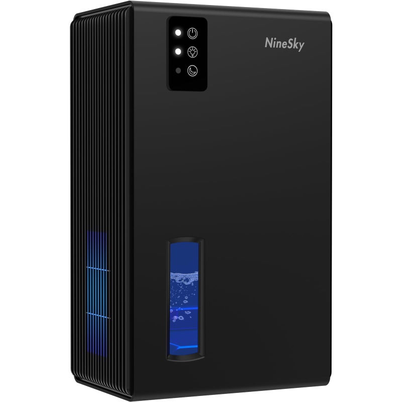 NineSky Dehumidifiers for Home, 95 OZ Water Tank, (1000 sq.ft) Dehumidifiers for Bathroom Bedroom Basement with Auto Shut Off,7 Colors LED Light(Black) - Image 1