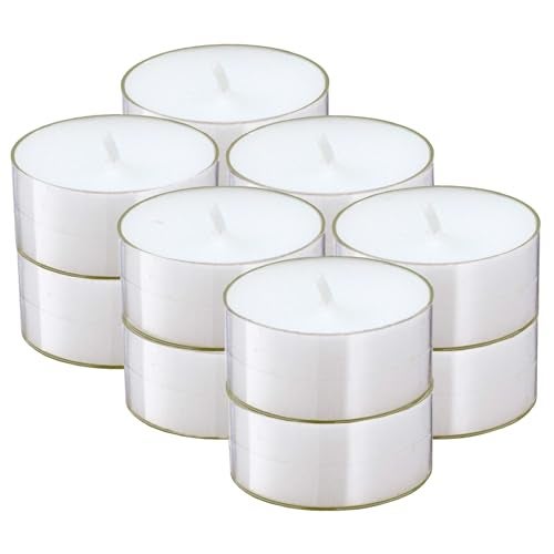 Clear White Tea Lights Candles 45 Hour Long Burning Unscented Tea Light Candles for Home Travel Holiday Events Relaxation Emergencies 12 Pack