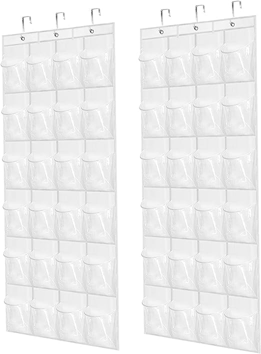 Over The Door Shoe Organizer 2 Pack Shoe Rack for Door with 24 Pockets and Hooks Shoe Holder Back of Door Organizers for Shoes Hanging Shoe Organizer for Space Saving White