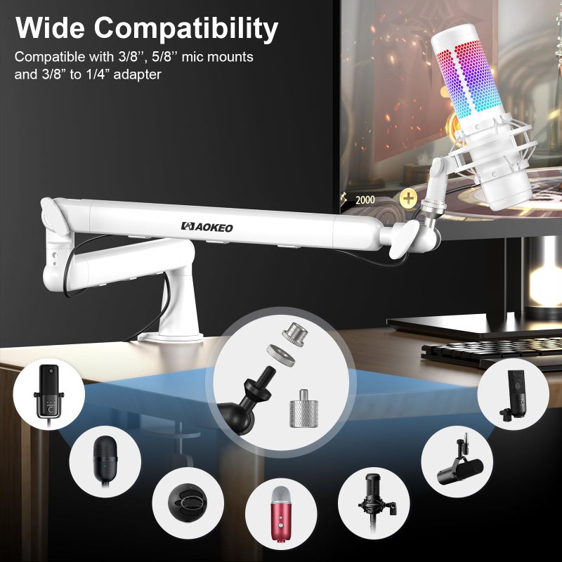 Aokeo Microphone Arm,Aokeo AK-55 Desk Low Profile Adjustable Mic Boom Arm Stand,Suitable For Blue Yeti,Snowball iCE, HyperX QuadCast,SoloCast,Elgato Wave,Etc - Image 5