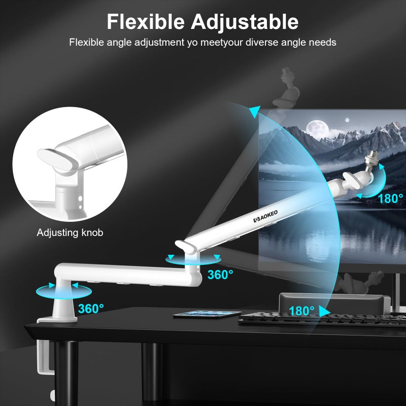 Aokeo Microphone Arm,Aokeo AK-55 Desk Low Profile Adjustable Mic Boom Arm Stand,Suitable For Blue Yeti,Snowball iCE, HyperX QuadCast,SoloCast,Elgato Wave,Etc - Image 3