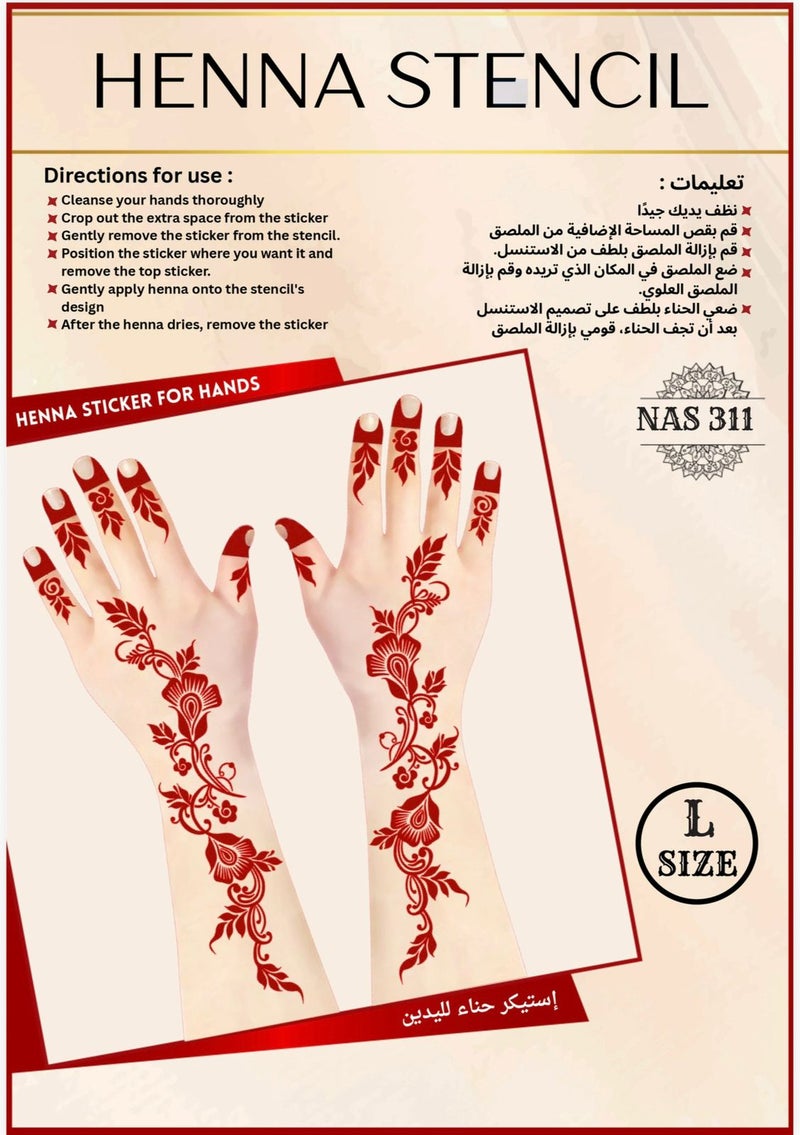 Henna Stencil Set for Both Hands, 3PC COMBO – Reusable Mehndi Design Stickers for Hands NAS311