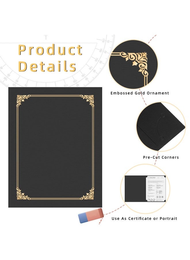 هاوتوكو 10 قطع من حاملي الشهادات، أغطية مستندات بمجلدات الدبلوم الأسود مع حدود من رقائق الذهب لحجم الحروف 8.5X11، جائزة التخرج من البطاقات - Image 3