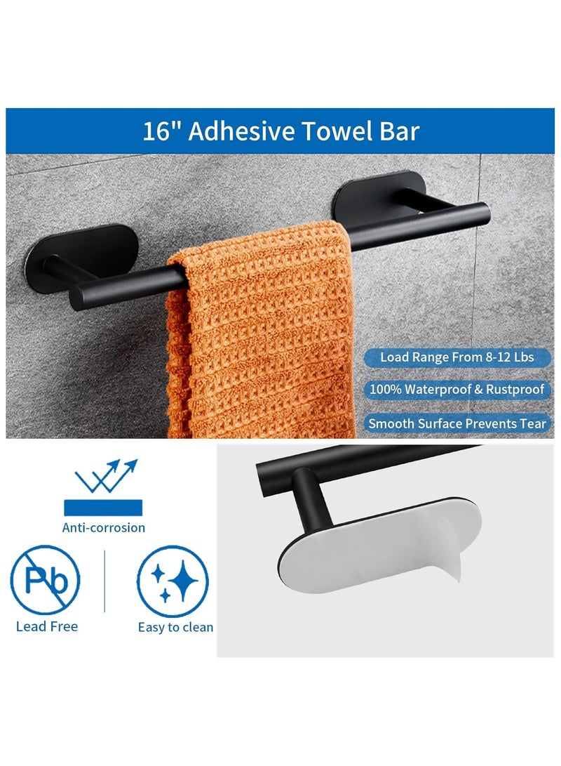 مجموعة أدوات الحمام المكونة من 4 قطع باللون الأسود غير اللامع، تتضمن حامل ورق التواليت اللاصق، وقضيب منشفة اليد اللاصق، وخطاف المناشف اللاصق، ومجموعة ملحقات الحمام - Image 2