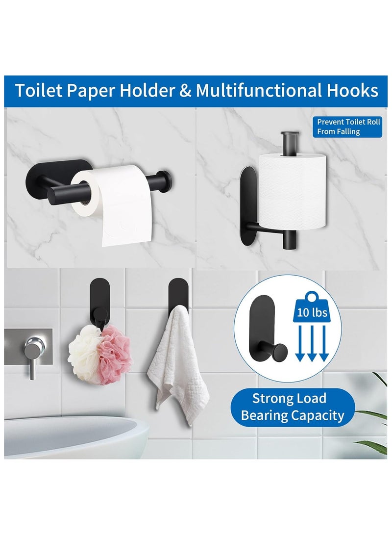 مجموعة أدوات الحمام المكونة من 4 قطع باللون الأسود غير اللامع، تتضمن حامل ورق التواليت اللاصق، وقضيب منشفة اليد اللاصق، وخطاف المناشف اللاصق، ومجموعة ملحقات الحمام - Image 4