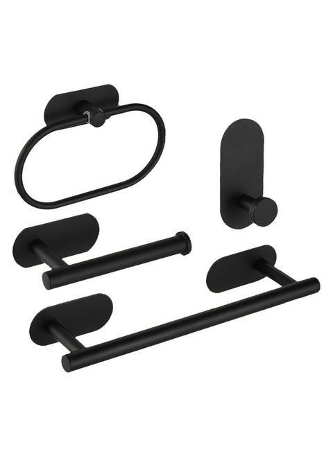 4-Pieces Matte Black Bathroom Hardware Set , Includes Adhesive Toilet Paper Holder, Adhesive Hand Towel Bar, Adhesive Robe Towel Hook ，Bathroom Accessories Kit
