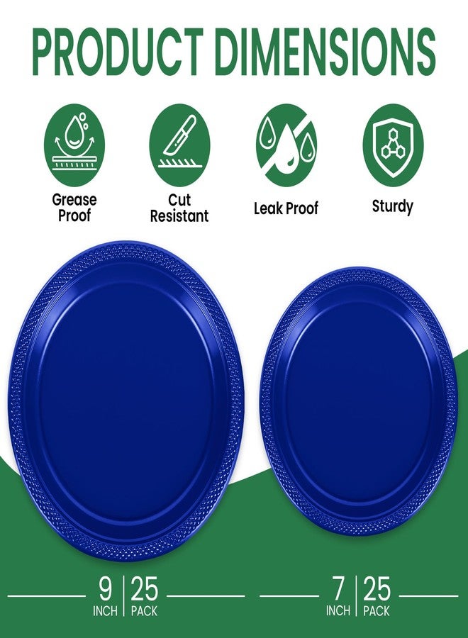 LANLISA 50 Pcs Royal Blue Plastic Plates For Party, 25-9" & 25-7" Disposable Cake Dessert Plates For Birthday, Graduation, Veterans Day Dinner - Image 2