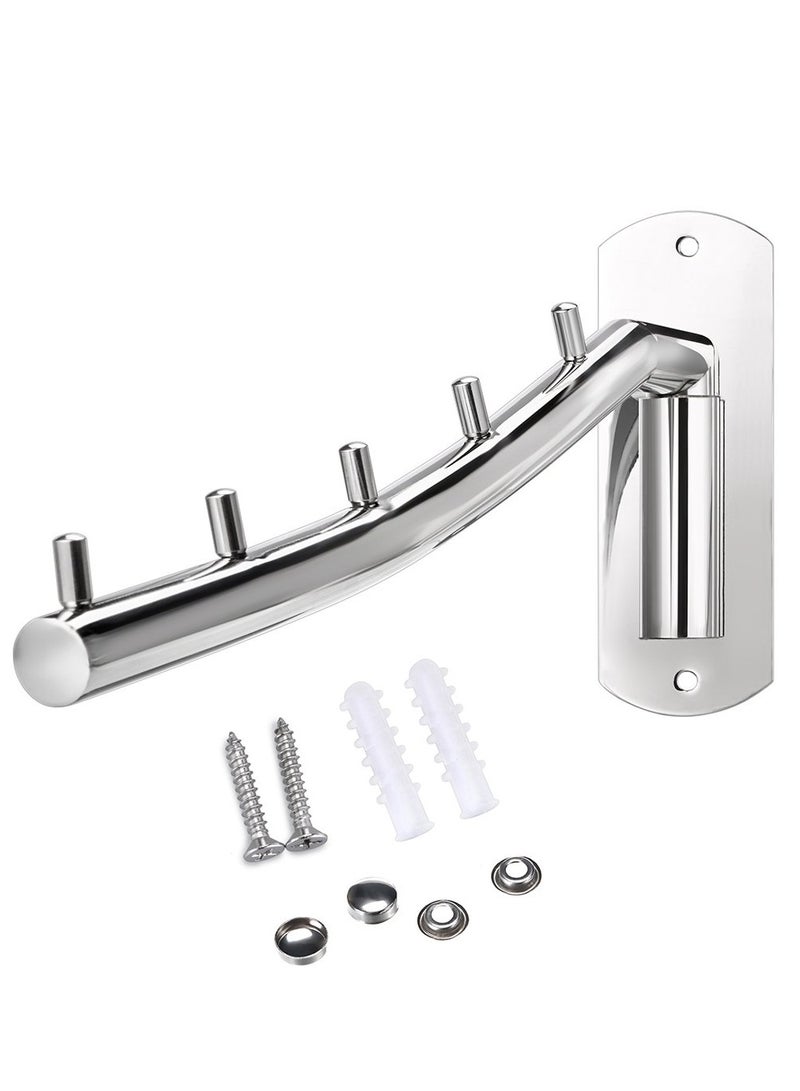 Wall Mounted Clothes Hanger Rack, Stainless Steel Garment Hooks with Swing Arm Holder, Space Saver Clothing and Closet Rod Storage Organizer for Laundry Room Bedrooms Bathrooms - Image 1