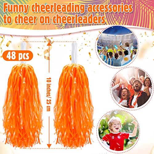 Yunsailing 48 Pieces Plastic Cheer Pompoms Sports Dance Cheerleader Pom Poms with Handles Squad Team Spirited Sports Party Dance Cheering Decorations for Adults Cheerleading(Orange) - Image 2