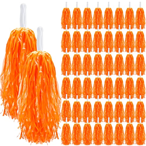 Yunsailing 48 Pieces Plastic Cheer Pompoms Sports Dance Cheerleader Pom Poms with Handles Squad Team Spirited Sports Party Dance Cheering Decorations for Adults Cheerleading(Orange) - Image 1