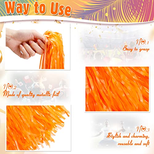Yunsailing 48 Pieces Plastic Cheer Pompoms Sports Dance Cheerleader Pom Poms with Handles Squad Team Spirited Sports Party Dance Cheering Decorations for Adults Cheerleading(Orange) - Image 3