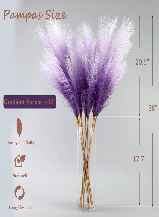 Acfruits 12 Pcs Purple Gradient Faux Pampas Grass Decor 38"/3.1FT Tall Fake Pompas Floral Large Artificial Pompous Grass Branches Plants for Floor Vase Filler Home Boho Decoration - Image 2