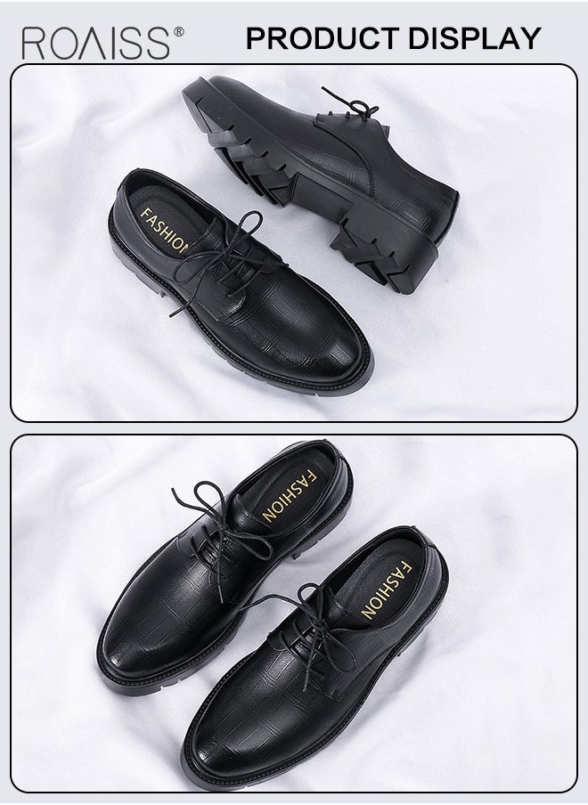 roaiss Formal Business Leather Shoes for Men, Round Toe Lace-up Leather Shoes with Anti-slip Sole, Stylish Low Top Shoes with 5cm Heels, Men Dress Shoes, Suitable for Formal Occasion, Wedding, Party, Office, Business and Other Occasions  - Image 3