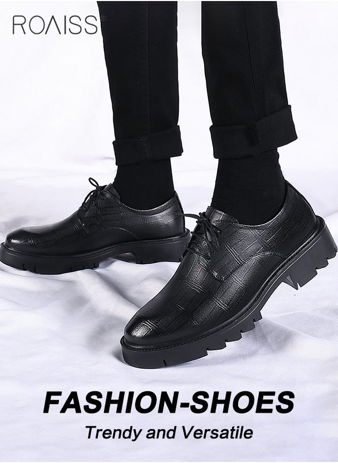 roaiss Formal Business Leather Shoes for Men, Round Toe Lace-up Leather Shoes with Anti-slip Sole, Stylish Low Top Shoes with 5cm Heels, Men Dress Shoes, Suitable for Formal Occasion, Wedding, Party, Office, Business and Other Occasions  - Image 1
