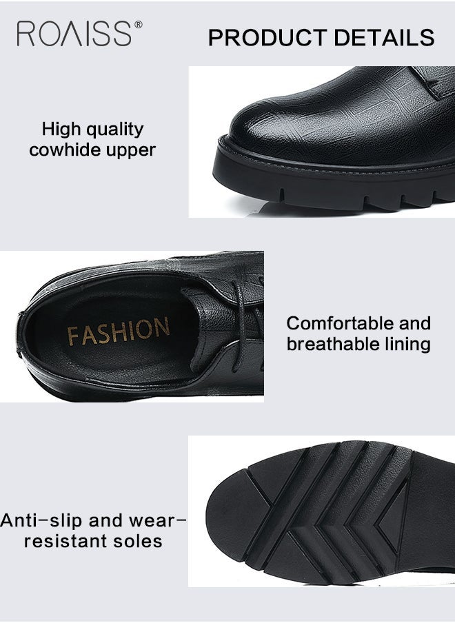 roaiss Formal Business Leather Shoes for Men, Round Toe Lace-up Leather Shoes with Anti-slip Sole, Stylish Low Top Shoes with 5cm Heels, Men Dress Shoes, Suitable for Formal Occasion, Wedding, Party, Office, Business and Other Occasions  - Image 2