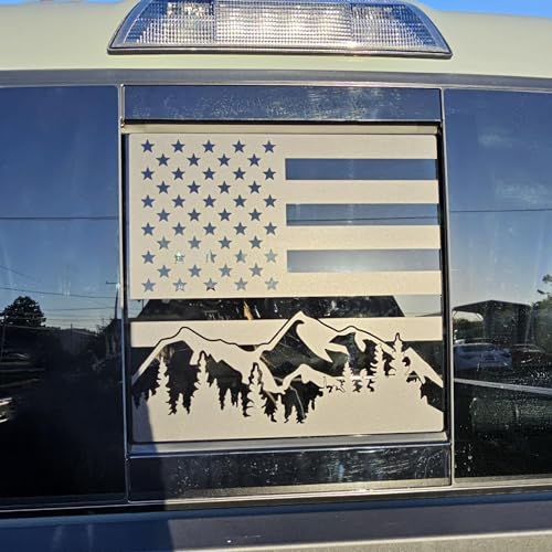 Yukauto Rear Back Middle Window Decal Fits Toyota Tacoma 20052015 20162023 Mountain Scene American Flag Vinyl Stickers Matte Black - Image 1